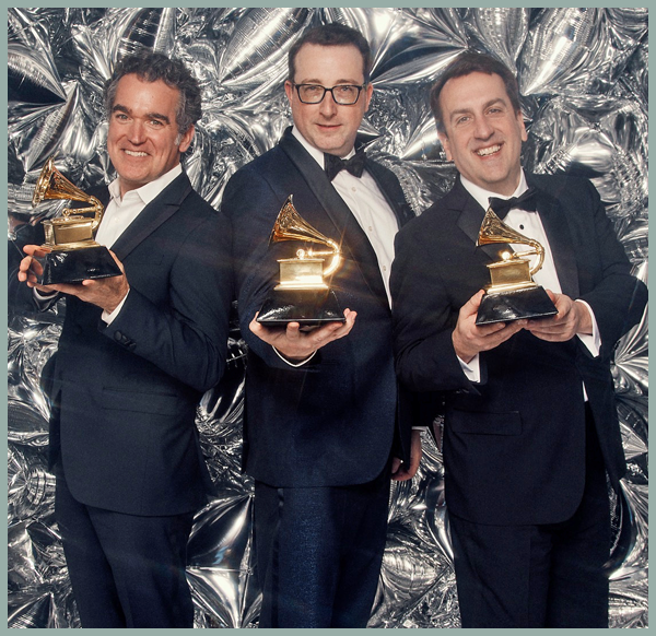 GRAMMYS 2023: Brian dArcy James, Sean Patrick Flahaven, and Rob Berman accept Grammy Awards Best Musical Theater Album for the INTO THE WOODS Broadway cast recording. 